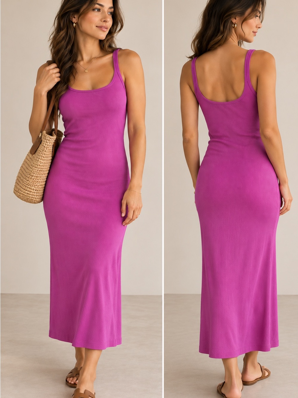 brandnew Ribbed Scoop Neck Maxi Dress in Purple Magenta Vacation Dress